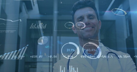 Poster - Image of data processing over caucasian male doctor
