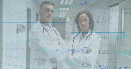 Canvas Print - Image of data processing over diverse doctors