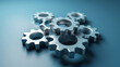 Claystyle 3D rendering of a series of interconnected gears, symbolizing teamwork and business operations, isolated on a clean solid background