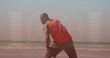 © vectorfusionart - Image of data processing over african american man exercising at beach