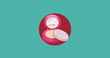 Image of pink compact face powder makeup over pink circle on blue background