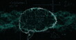Image of mathematical equations over digital model of human brain on black background