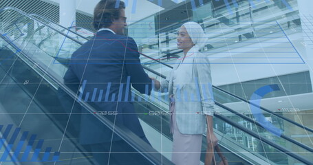 Poster - Image of financial data processing over diverse business people in office