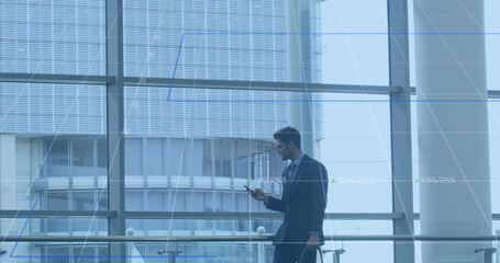 Poster - Image of financial data processing over diverse business people in office