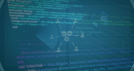 Poster - Image of flow charts with computer icons over programming language