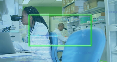 Poster - Image of data processing over african american scientists in lab
