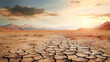 Drought. Desert landscape with cracked soil. Global ecology concept.