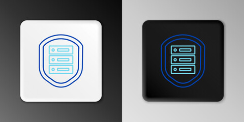 Poster - line server with shield icon isolated on grey background. protection against attacks. network firewa