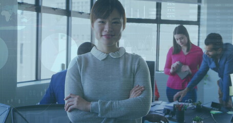 Poster - Image of data processing over diverse business people in office