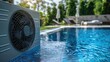 Innovative Pool Solutions Outdoor Swimming Pool Heating Test by Heat Pump HVAC Technician, Providing Copy Space for Custom Text or Design
