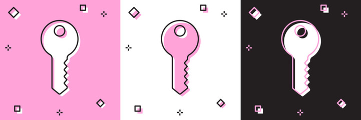 Sticker - Set House key icon isolated on pink and white, black background. Vector