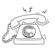 Red hot old fashioned phone metaphor coloring retro PNG illustration. Isolated image on white background. Comic book style imitation.