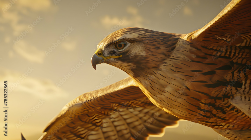 Hawk: A sharp-eyed hawk in mid-hunt, captured with a telephoto lens to ...