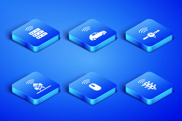 Poster - set smart traffic light, server, wireless mouse, antenna, car system with wireless and smartwatch ic