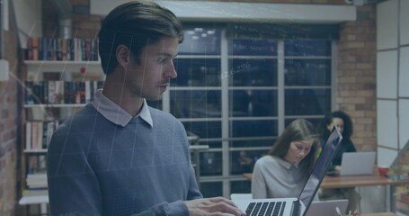 Poster - Image of financial data processing over business people working in office