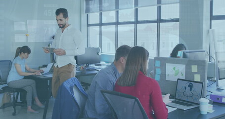 Poster - Image of data processing over diverse business people in office