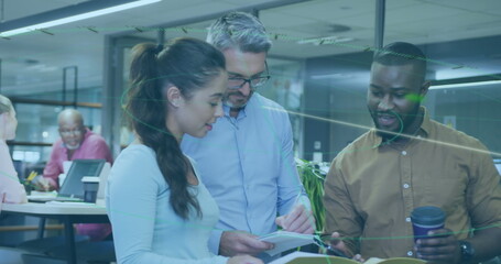 Wall Mural - Image of connections and data processing over business people in office