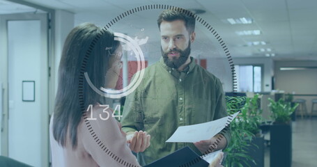 Poster - Image of connections and data processing over business people in office