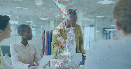 Poster - Image of connections and data processing over business people in office