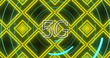 Image of 5g text over round scanner against neon kaleidoscopic patterns in seamless pattern