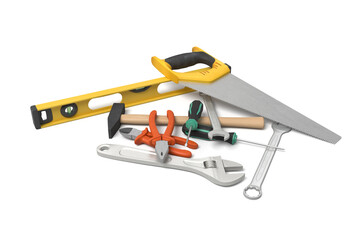 Wall Mural - Tools laid out on white background