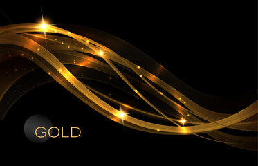 Wall Mural - Illustration with isolated wavy pattern in gold color with glitter.