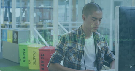 Poster - Image of financial data processing over biracial businessman in office