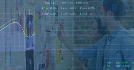Poster - Image of data processing over caucasian business people in office