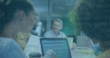 Aufkleber - Image of financial data processing over diverse business people