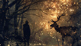 Fototapeta  - Deer and person with antlers fantasy pagan winter sols