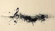 Treble clef and black ink stains, composing concept.