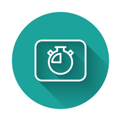 Poster - white line stopwatch icon isolated with long shadow background. time timer sign. chronometer sign. g