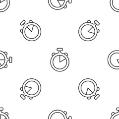 Poster - Grey line Stopwatch icon isolated seamless pattern on white background. Time timer sign. Chronometer sign. Vector