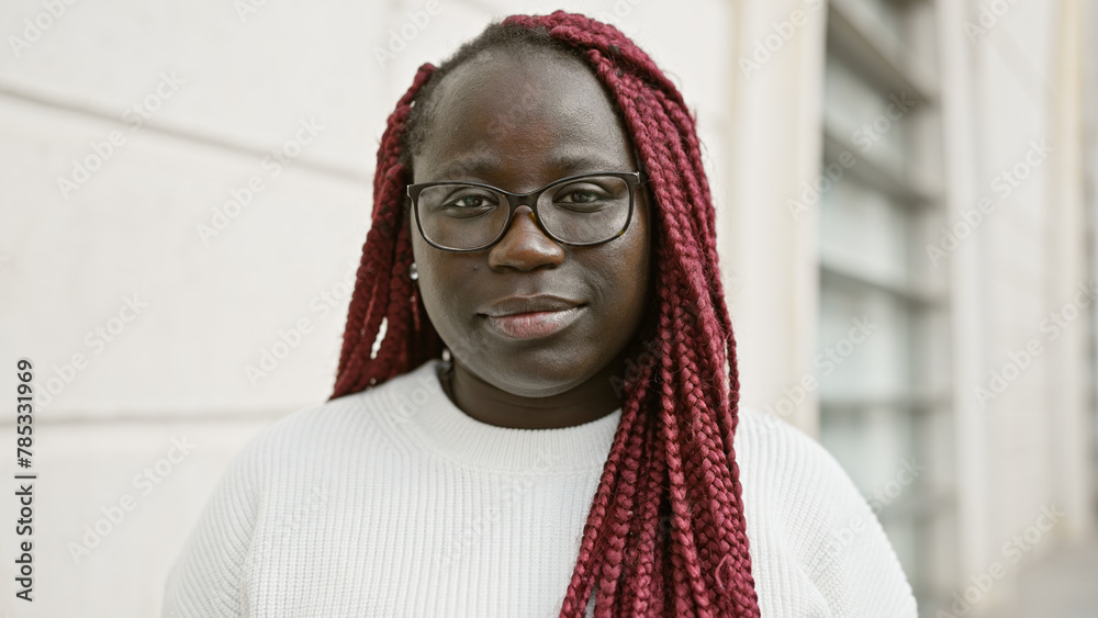 African american woman with braids wearing glasses in urban outdoor ...