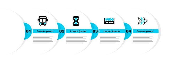 Sticker - Set line Arrow, Measuring height and length, Hourglass pixel and Bus icon. Vector