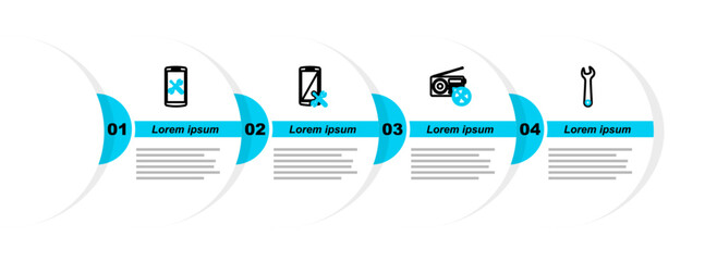 Poster - set line wrench, radio service, smartphone and icon. vector