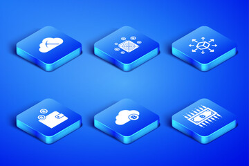 Poster - Set Cryptocurrency bitcoin with circuit, cloud mining, , wallet, ASIC Miner and Distribution icon. Vector