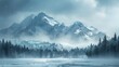 Serene winter mountain scenery with snowfall - Gentle snowfall blankets the serene, untouched winter mountain landscape, offering a peaceful and pure atmospheric experience