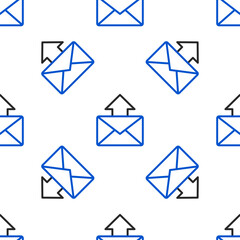 Poster - Line Mail and e-mail icon isolated seamless pattern on white background. Envelope symbol e-mail. Email message sign. Colorful outline concept. Vector