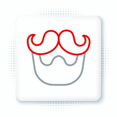 Poster - Line Mustache and beard icon isolated on white background. Barbershop symbol. Facial hair style. Colorful outline concept. Vector