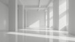 Minimalist white room with geometric shadows - An ultra-modern minimalist white room bathed in the geometric play of light and shadows creating a tranquil and clean space