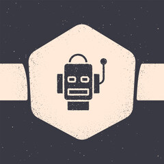 Poster - Grunge Robot icon isolated on grey background. Artificial intelligence, machine learning, cloud computing. Monochrome vintage drawing. Vector