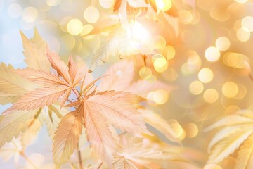 Poster - Warm Autumn Glow: Golden Bokeh Backdrop with Copper Maple Leaves