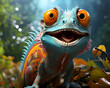 © Wazir Design - Smiling chameleon with big eyes in the forest. 3d rendering