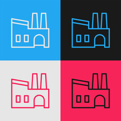 Poster - Pop art line Factory icon isolated on color background. Industrial building. Vector