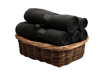 Wall Mural - Elegance in Monochrome: A Basket Overflowing With Black Towels. On a White or Clear Surface PNG Transparent Background.