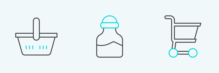 Poster - Set line Shopping cart, basket and Spice can icon. Vector