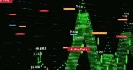 Fototapete - Image of notification bars, multiple graphs with changing numbers over black background