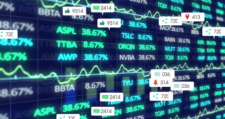 Fototapete - Image of multiple notification bars, trading board and graph over abstract background