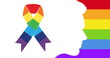 Image of rainbow ribbon and male profile over rainbow background